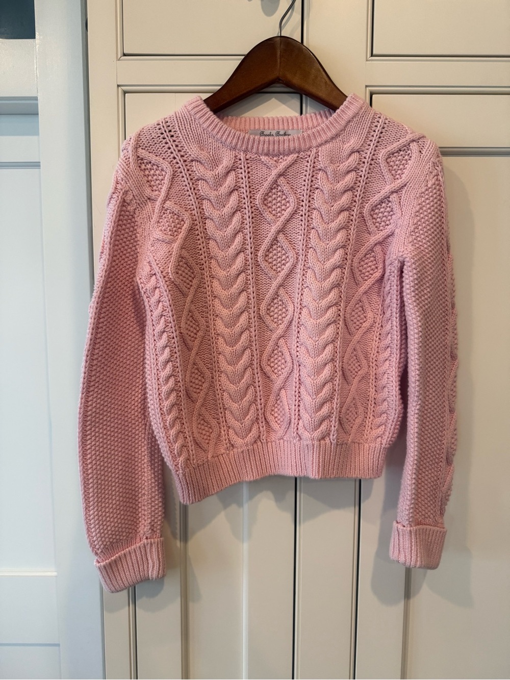 Brooks Brothers Pink Cable Knit Crewneck Sweater